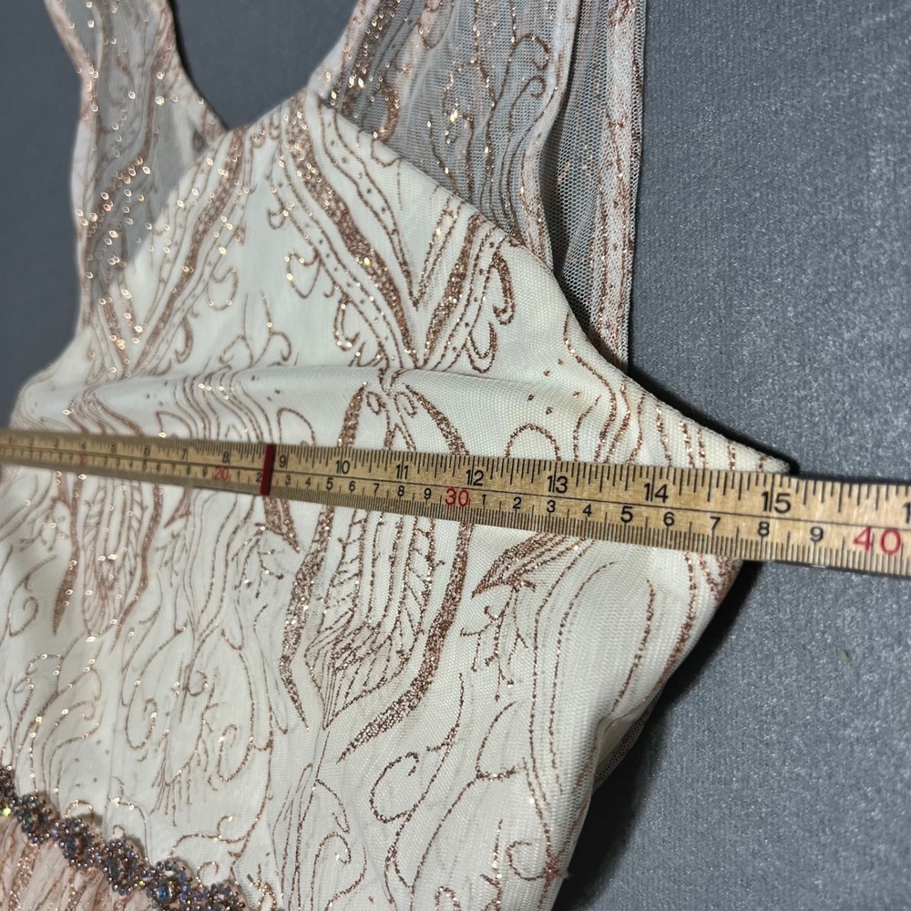 Rare Editions Girls 14 Rose Gold Glitter Damask Rhinestone Formal Gown Dress - Picture 7 of 14